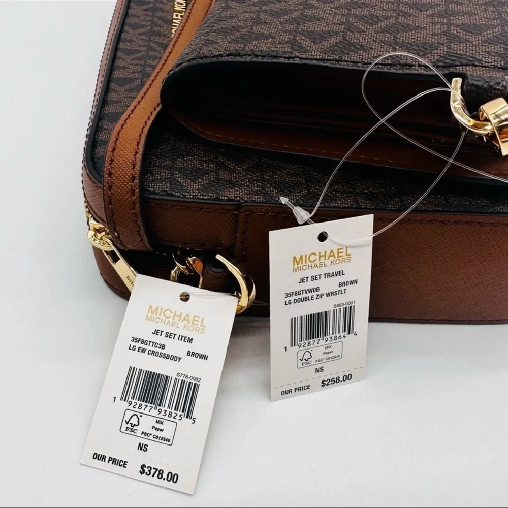 Michael Kors Large EW Crossbody Bag & Large Double Zip Wallet Brown